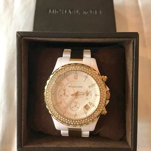 Michael Kors Gold-tone and White Acetate Watch
